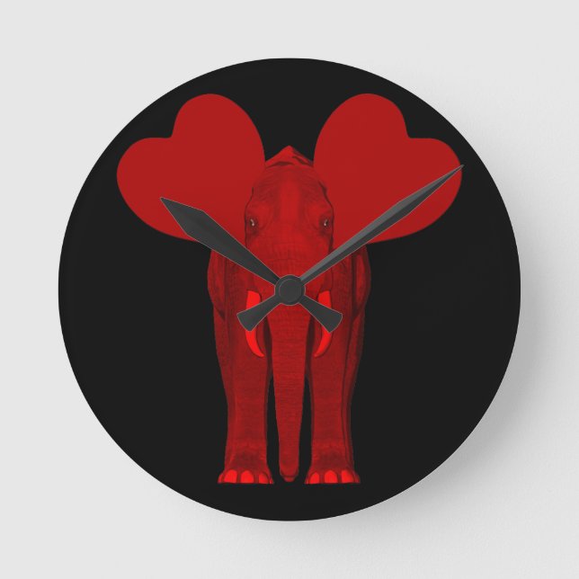 Romantic Red Elephant Round Clock (Front)