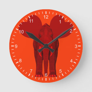 Romantic Red Elephant Round Clock