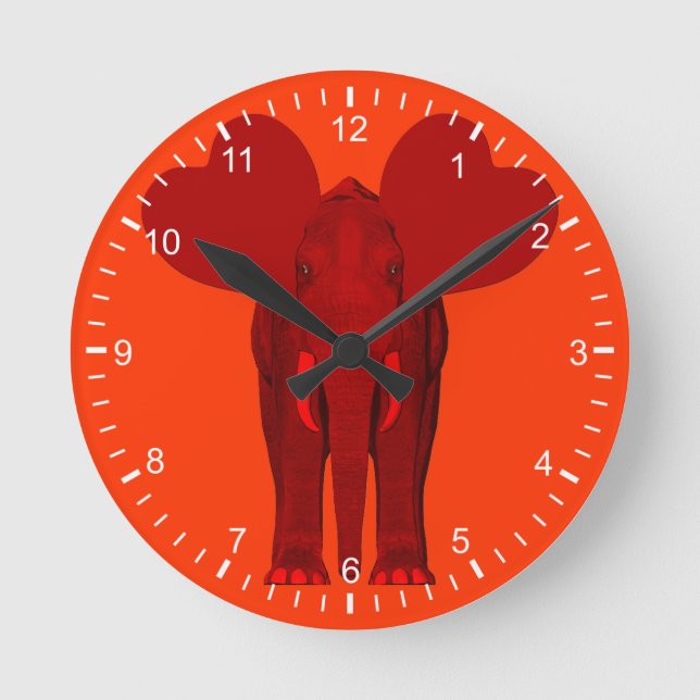 Romantic Red Elephant Round Clock (Front)