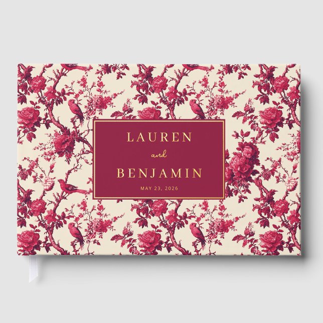Romantic Red Floral Birds Guest Book (Front)