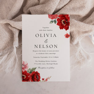 Romantic Red Floral Elegant Wedding Invitation