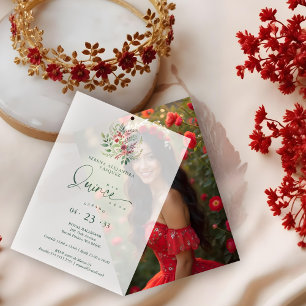 Romantic Red Floral Floral Boho Quinceañera Vellum Invitations