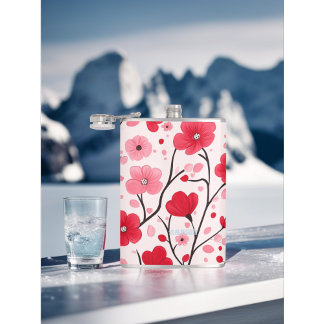 Romantic Red Floral Hip Flask