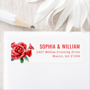 Romantic Red Floral Illustration Return Address Label