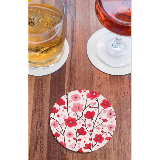 Romantic Red Floral Round Paper Coaster