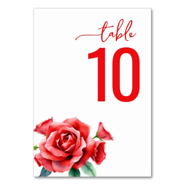 Romantic Red Floral Table Card (Front)