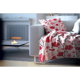 Romantic Red Floral Throw Blanket