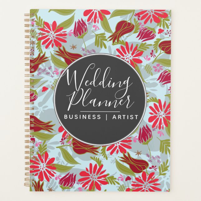 Romantic Red Floral Tulips Rose Garden Wedding Planner (Front)