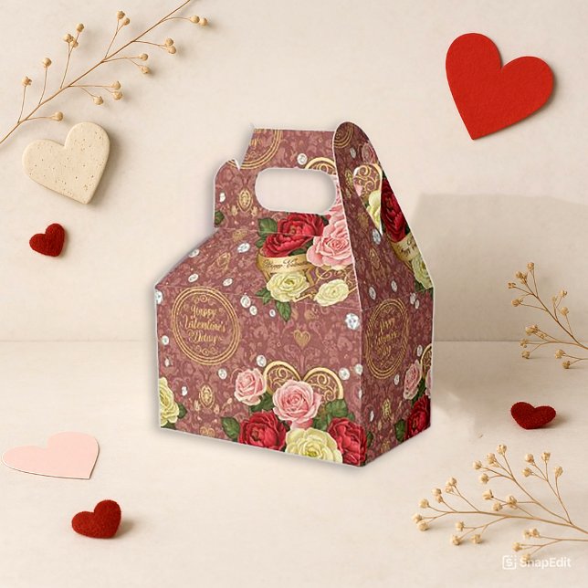 Romantic Red Floral Valentine Favour Box (Creator Uploaded)