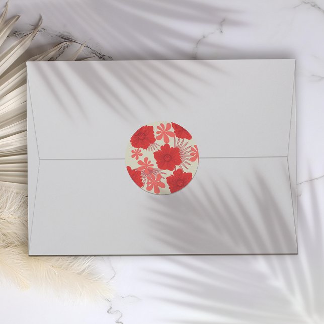 Romantic Red Floral Wedding Classic Round Sticker (Creator Uploaded)