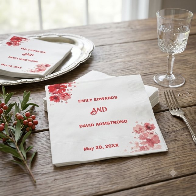Romantic Red Floral Wedding Napkins (Creator Uploaded)