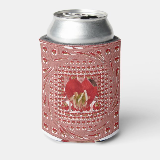 Romantic Red Flower Heart Design 4 Special Moments Can Cooler (Can Back)