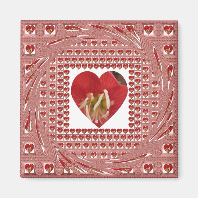 Romantic Red Flower Heart Design 4 Special Moments Magnet (Front)