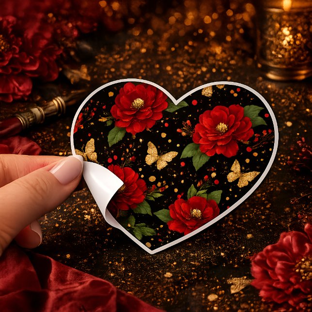 Romantic Red Flower Sticker Gold Butterfly Pattern (Creator Uploaded)