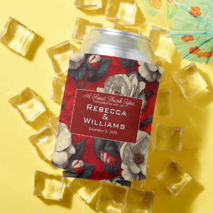 Romantic Red Gardenias Petal Floral Wedding Can Cooler