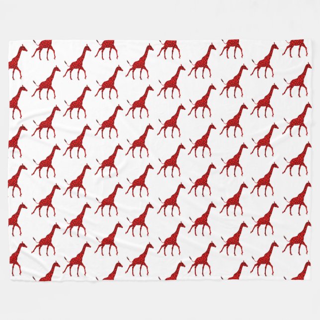 Romantic Red Giraffe Tiled Pattern Fleece Blanket (Front (Horizontal))