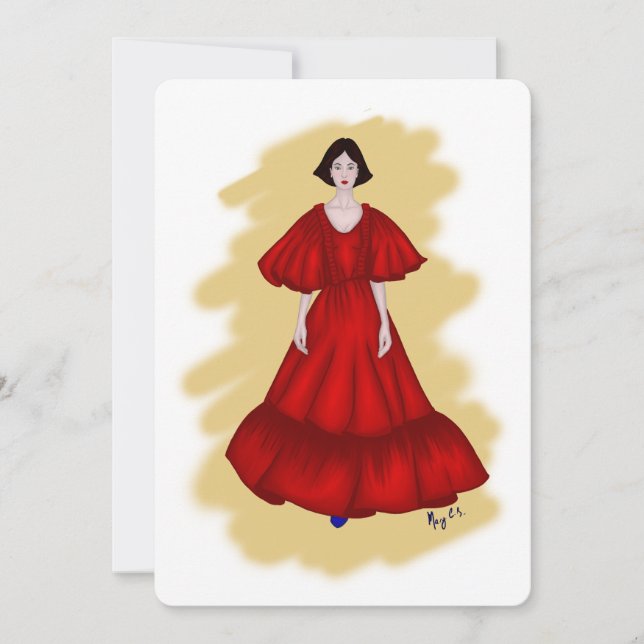 Romantic Red Gown with Soft Yellow Style Invitation (Front)