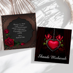 Romantic Red Heart and Roses Shaadi Mubarak Card