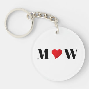 Romantic red heart custom couple initials cute key ring