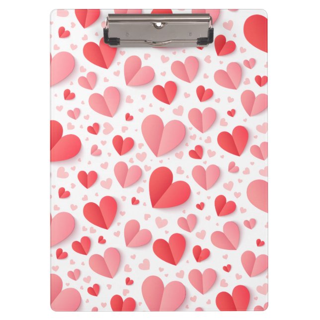 Romantic Red Heart Happy Valentine’s Day Love Gift Clipboard (Front)