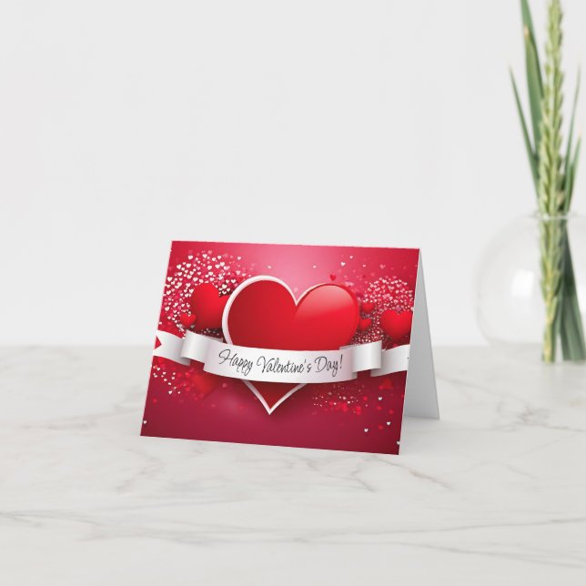 Romantic red heart "Happy Valentine's Day" Holiday Card (Front)