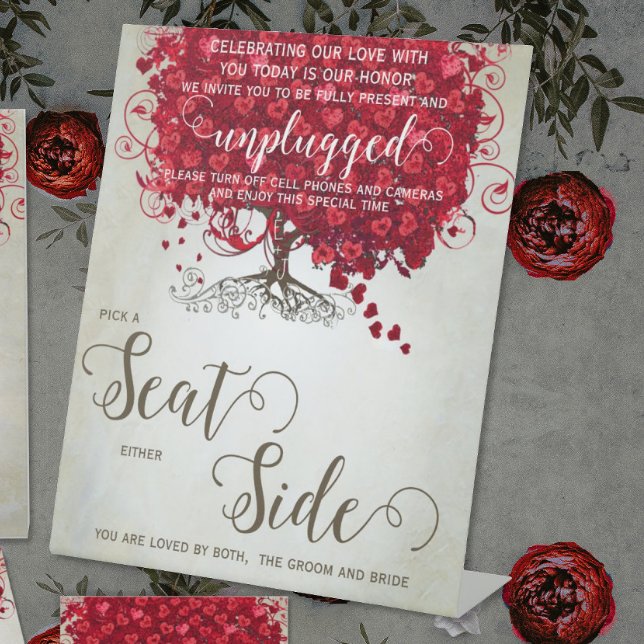 Romantic Red Heart Leaf Tree Wedding Pedestal Sign (Creator Uploaded)