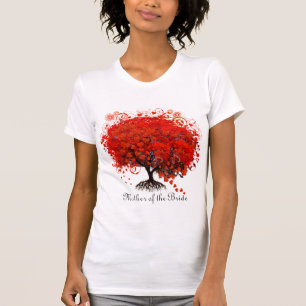 Romantic Red Heart Leaf Tree Wedding  T-Shirt