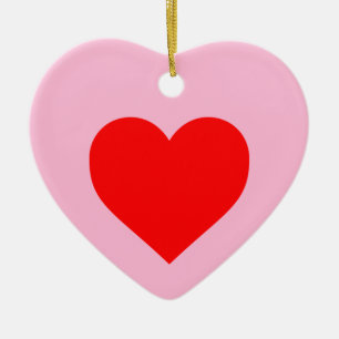 Romantic Red Heart Pastel Pink Ceramic Ornament