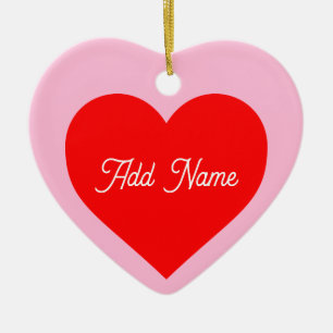 Romantic Red Heart Pastel Pink Personalised Ceramic Ornament