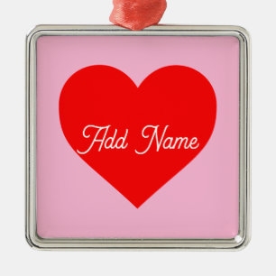 Romantic Red Heart Pastel Pink Personalised Metal Ornament