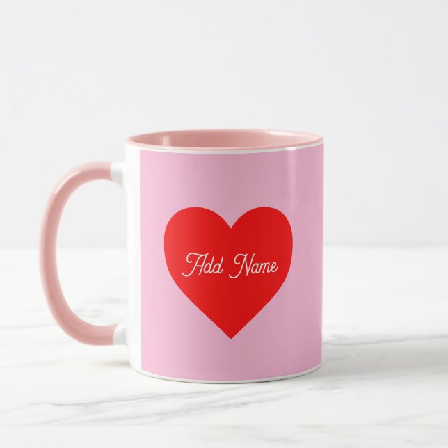 Romantic Red Heart Pastel Pink Personalised Mug (Left)
