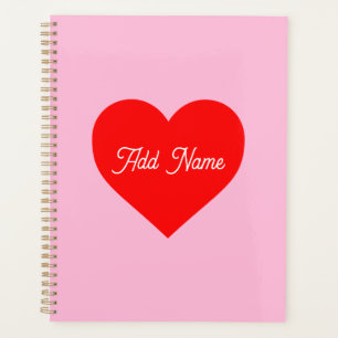 Romantic Red Heart Pastel Pink Personalised Planner