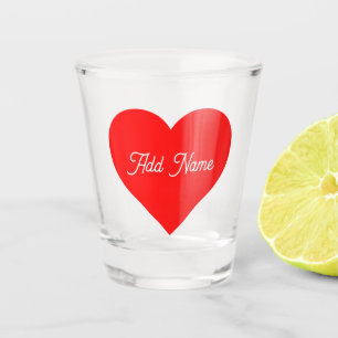 Romantic Red Heart Pastel Pink Personalized Shot Glass