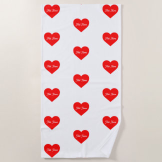 Romantic Red Heart Personalised  Beach Towel