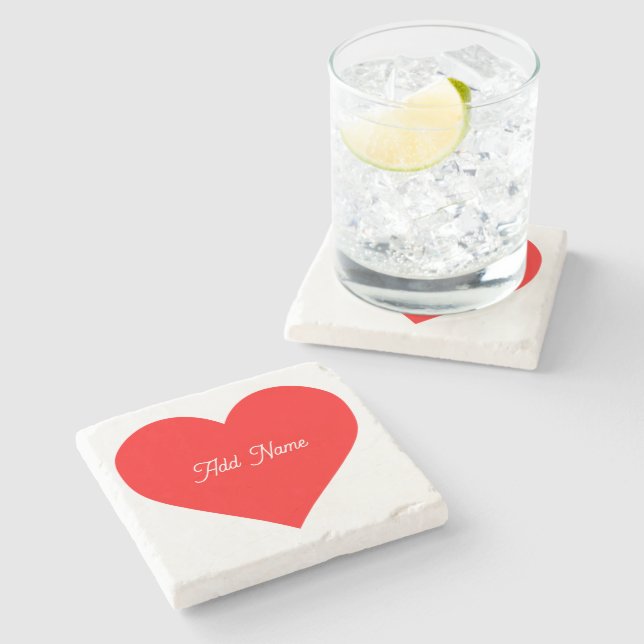 Romantic Red Heart Personalised Stone Coaster (Side)