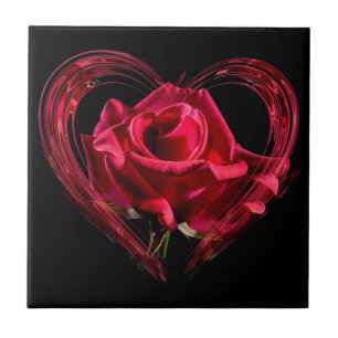 Romantic Red Heart Rose - Love Ceramic Tile