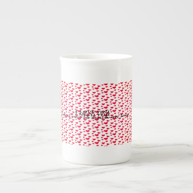 Romantic red heart-shaped pattern bone china mug (Front)