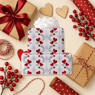 Romantic Red Heart Swirl White Wrapping Paper