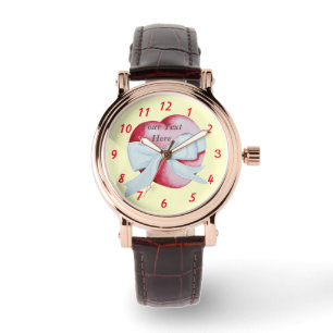 romantic red heart tied with white ribbon bow watch