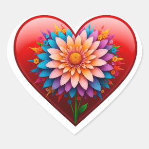 Romantic Red Heart With Floral Centre Sticker