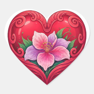 Romantic Red Heart With Floral Centre Sticker