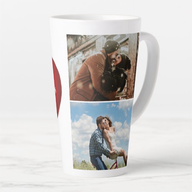 Romantic Red Heart with Name Valentine`s Day Photo Latte Mug (Right Angle)