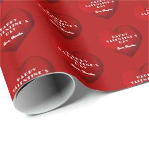 Romantic Red Heart with Name Valentine`s Day  Wrapping Paper