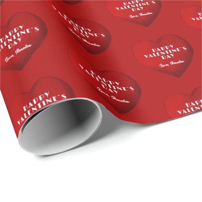 Romantic Red Heart with Name Valentine`s Day  Wrapping Paper (Roll Corner)
