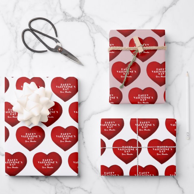 Romantic Red Heart with Name Valentine`s Day Wrapping Paper Sheet (Front)