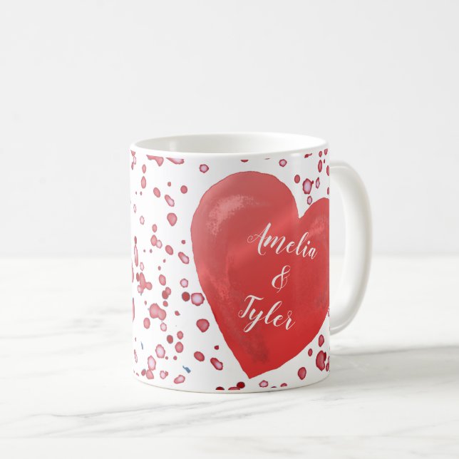 Romantic Red Heart with Names Coffee Mug (Front Right)