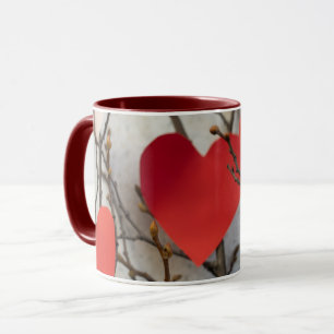 Romantic Red Hearts Accent Coffee Mug   Cute Love 