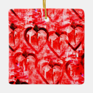 Romantic red hearts art ceramic ornament