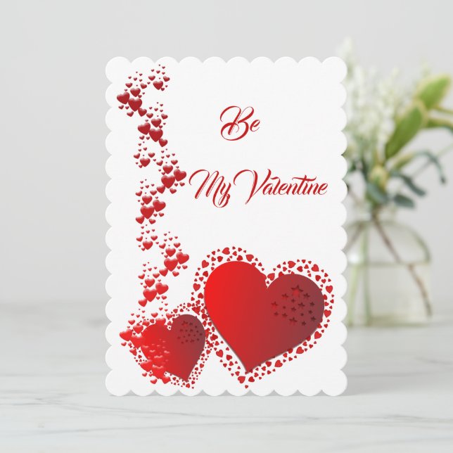 Romantic Red Hearts Custom Quote Be My Valentine Holiday Card (Standing Front)