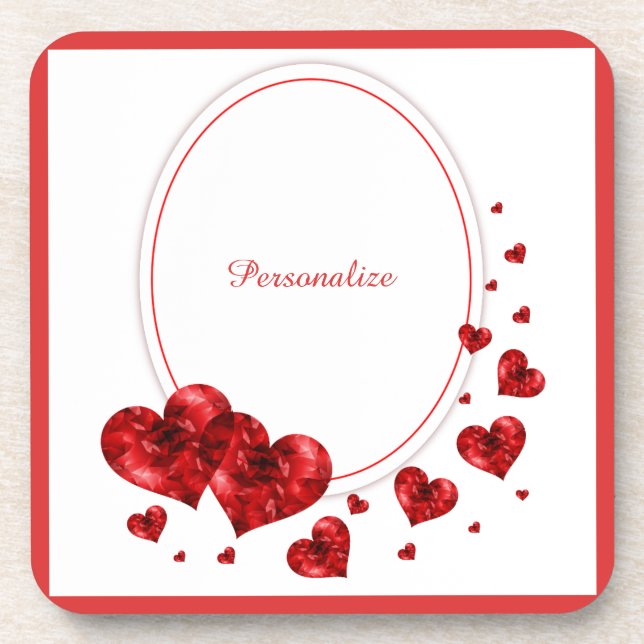 Romantic Red Hearts Elegant Romance Personalised Coaster (Front)